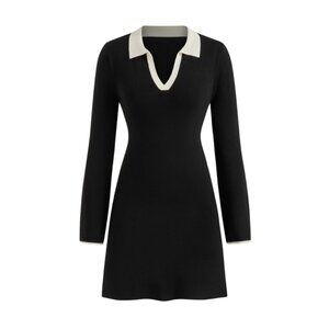 Knit V-Neck Contrast Trim Mini Dress NWT